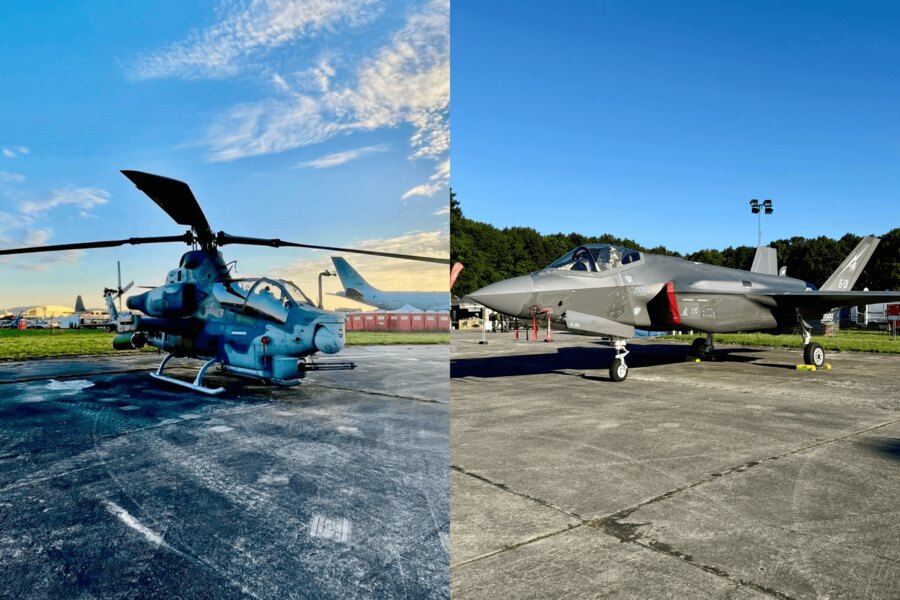 Útočný vrtuľník AH-1Z Viper a stíhacie lietadlo 5. generácie F-35 Lightning II na Dňoch NATO 2025 v Ostrave. Foto: Rigad
