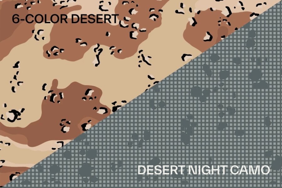 Porovnanie kamufláží 6-Color Desert a Desert Night Camouflage