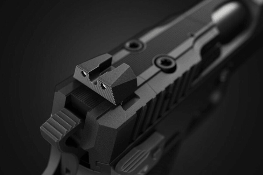 Detail hľadia a zadnej časti záveru pištole CZ Shadow 2 Carry.