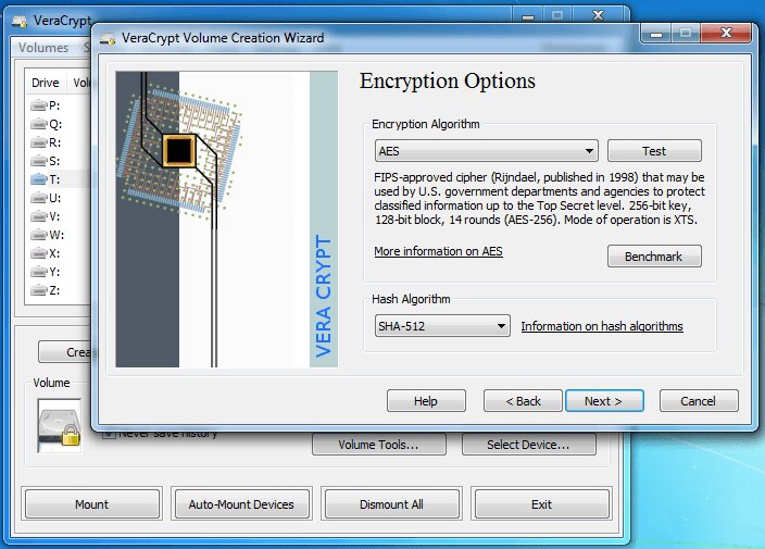 Screenshot aplikácie VeraCrypt
