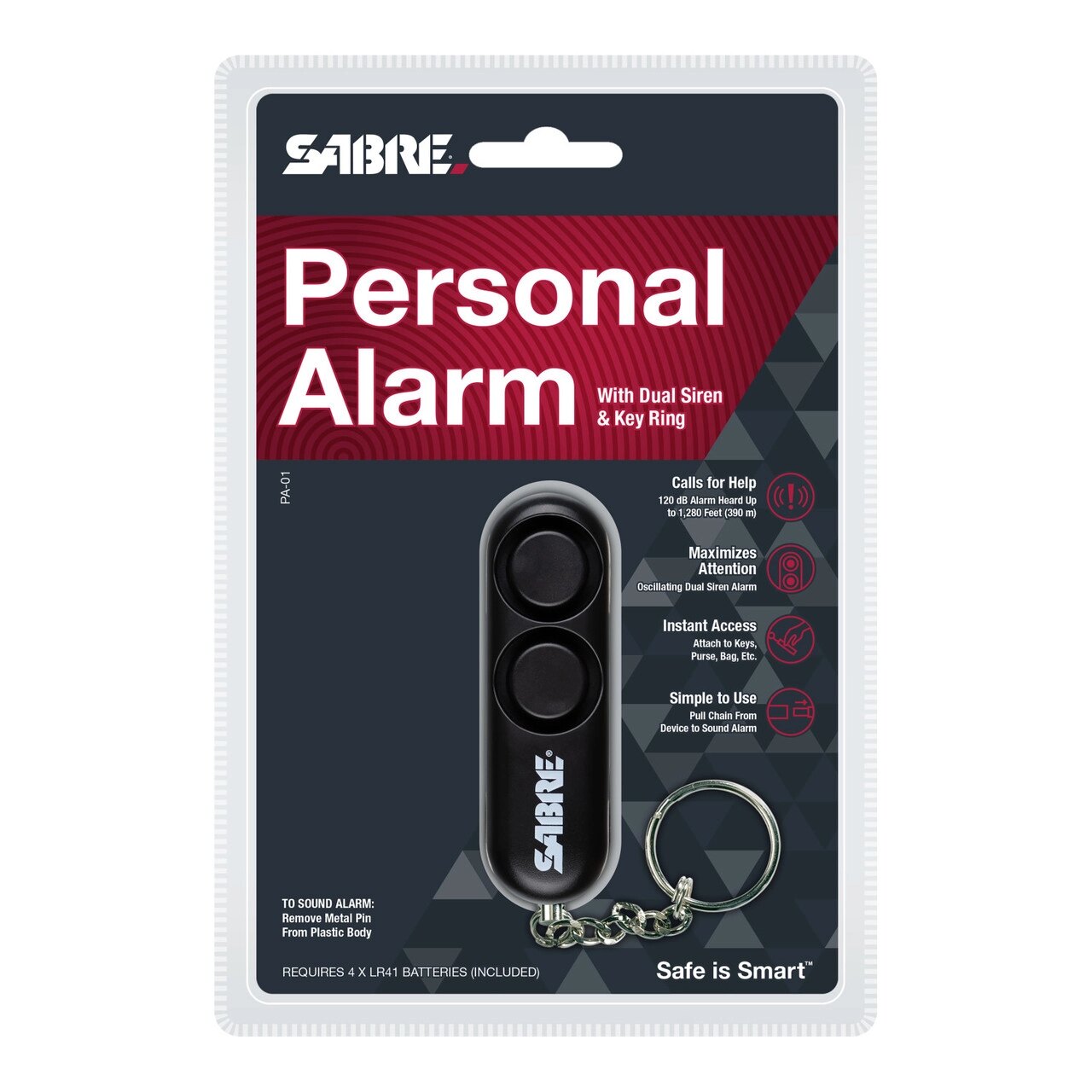 Obranný osobný alarm Personal Alarm Sabre Red® – Čierna (Farba: Čierna)