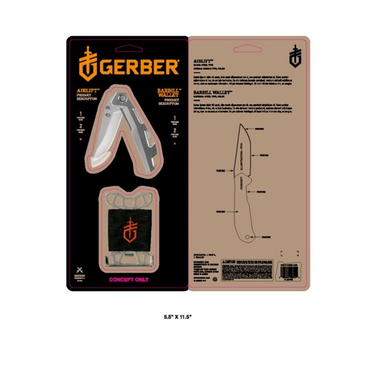 Sada GERBER® peňaženka BARBILL + nôž AIRLIFT - strieborná