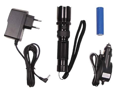 Taktické vreckové LED svietidlo s popruhom nabíjacie FOX OUTDOOR® - čierne